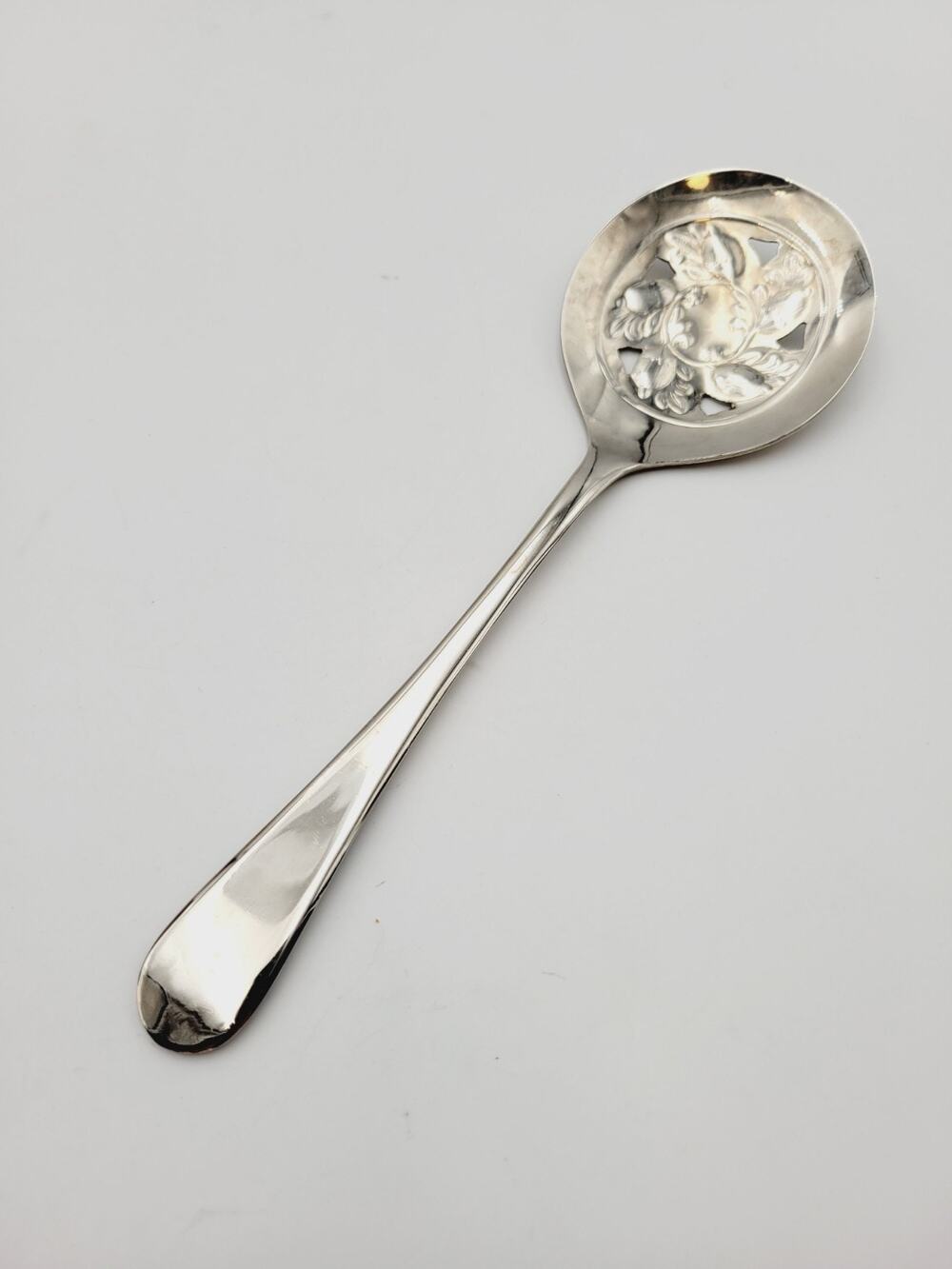 Sheffield England Silverplate Pierced Tomato Server/Slotted Spoon 8 3/8" Vtg